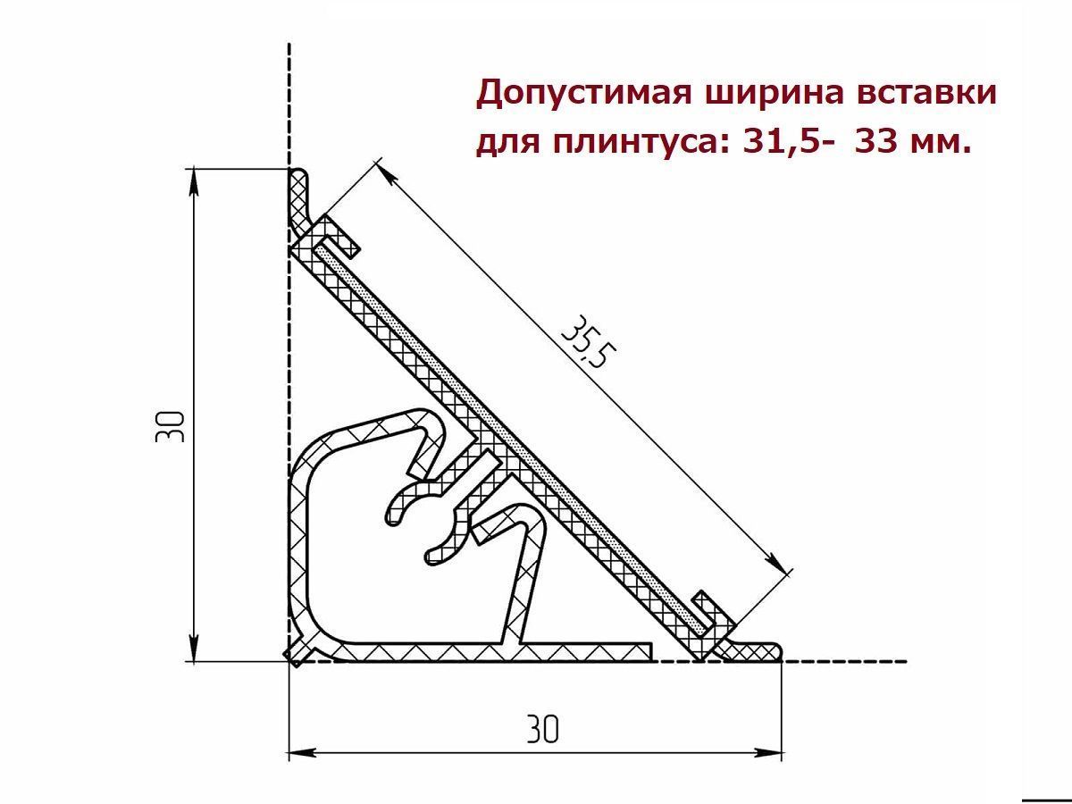 Плинтус кухонный пластиковый, плоский под вставку, Престиж Н-СК 3,05, серый  <1/40>