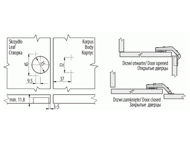 ZP-KT135H2BE петля  135°+ планка Н=2 без еврошурупа карусельная <200> 4