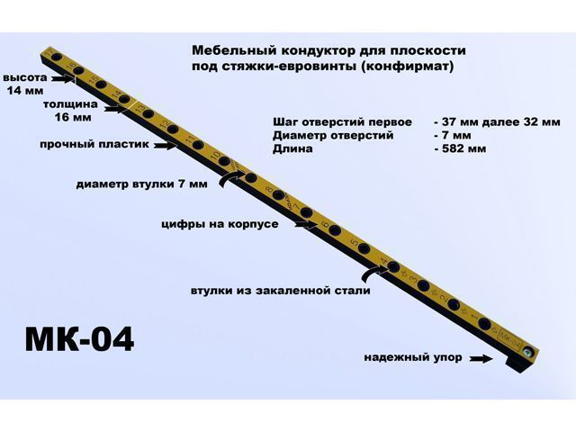 МК-04 Меб.кондуктор торцевой, шаг 32, dвтулки 7мм (для 16мм) <1>