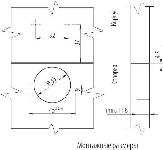 ZP-BICN090BE петля накладная D=35 с ответной планкой h=0 без еврошурупа, сверление - 45мм,  <250> 3