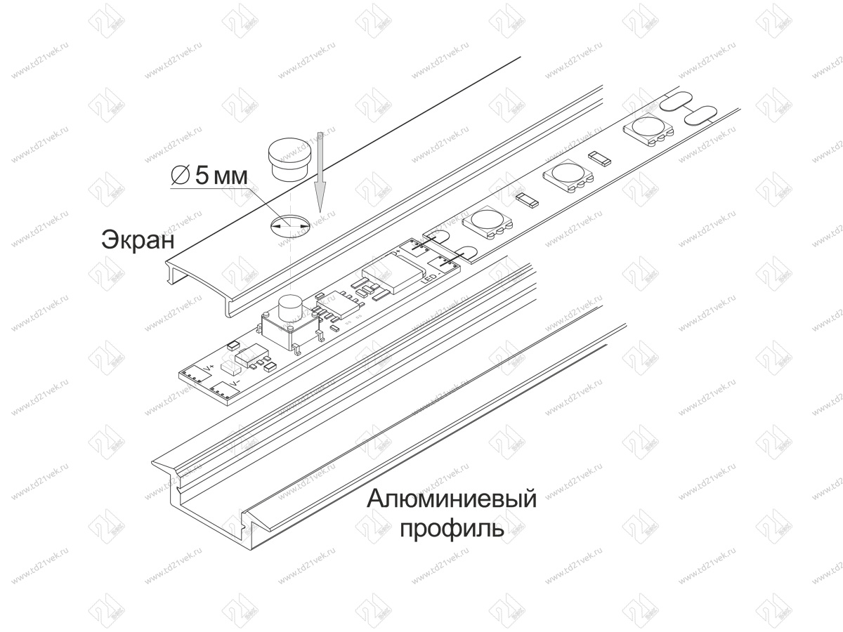 08.800.00.329 Кнопочный электронный выключатель DKN-1 встраиваемый с диммированием, с памятью, 12- 24 В 8