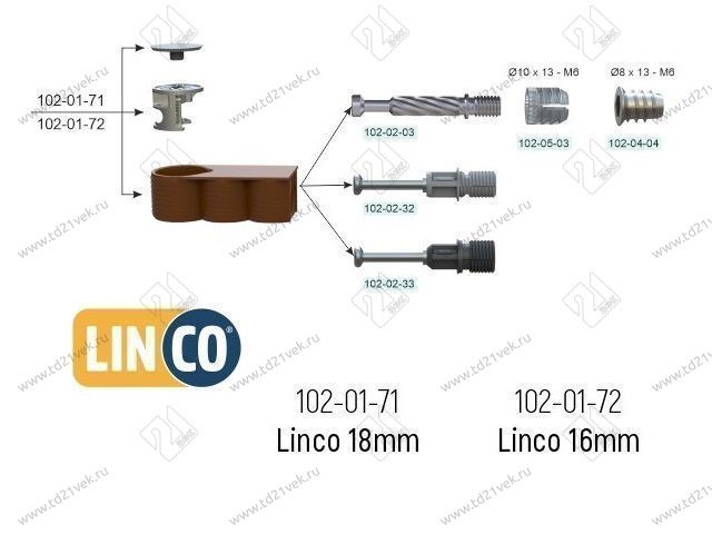 102-01-72-302 Стяжка Mesan Linco 16мм d18хh13,5мм (корпус/эксц./заглушка), белый <500/3000> 4