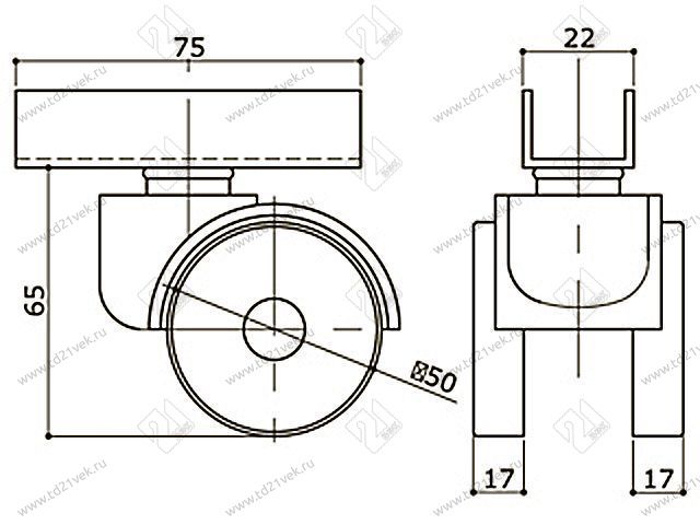 Опора колесная 414 нагрузка - 35 кг d=50, h=50 <50/300> 2