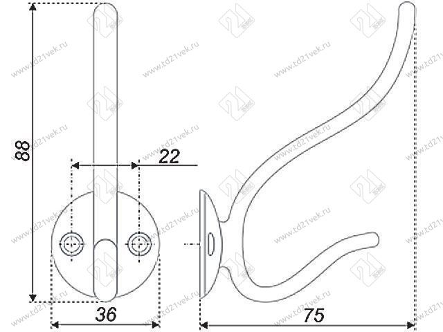 K208СР.6 Крючок мебельный K0840 хром <25> 2