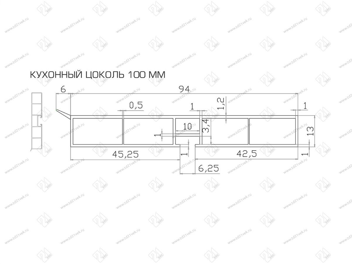 Цоколь кухонный 4м с силик.пр., золото шлифованное H-100 <15> 3