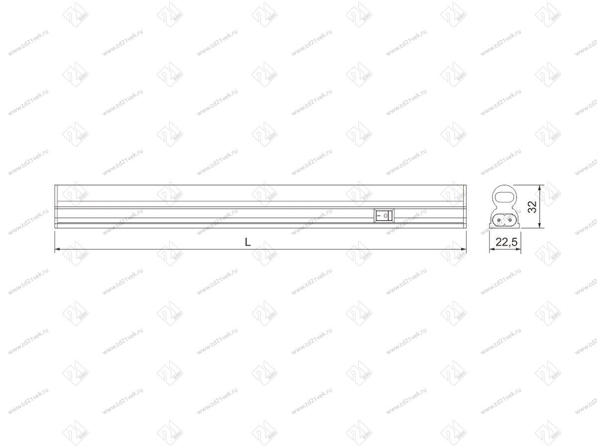 04.108.38.411 Светильник LED линейный Line 1E- 970. с выкл, 4000К, 14Вт, 220В, 1010-1230Лм, 970х23х33мм, PC, белый, соед. каб. 0,15м, сетевой каб. 1,0м, клипсы мет. 2