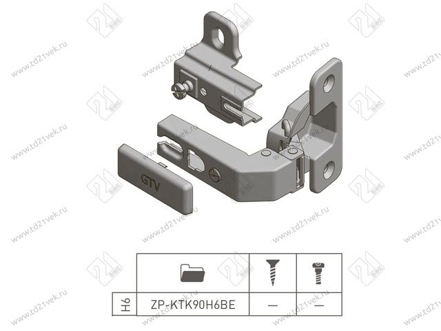 ZP-KTK90H6BE Петля угловая 90° GTV короткое плечо с ответ. планкой Н=6 без евровинта <100> 3