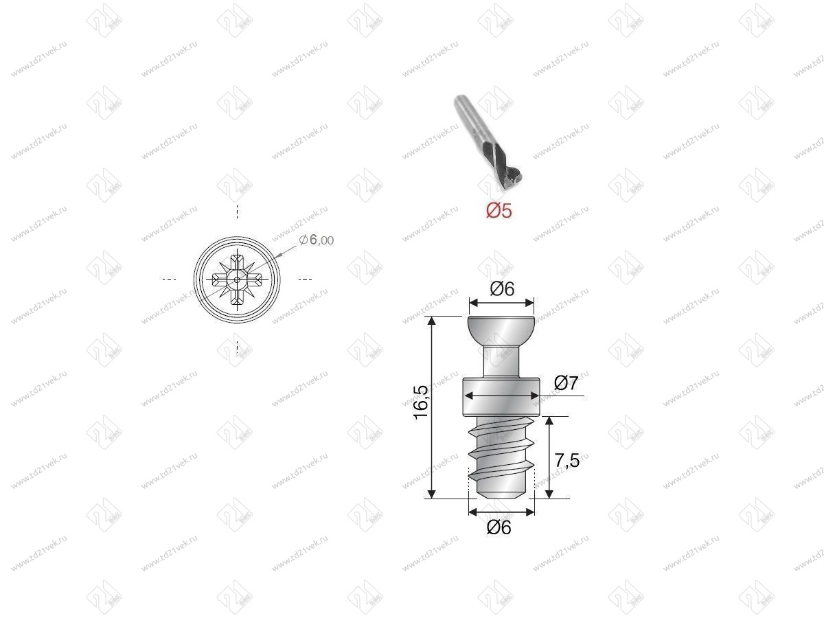 103-08-02-403 Винт Mesan для Raffix c эксц/miniRaffix/Prolock d6х7,5мм(саморез) цинк (ST) <1000/5000> 2