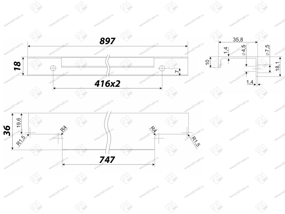 RT109SC.1/000/900 Ручка торцевая 832 мм матовый хром <20> 3