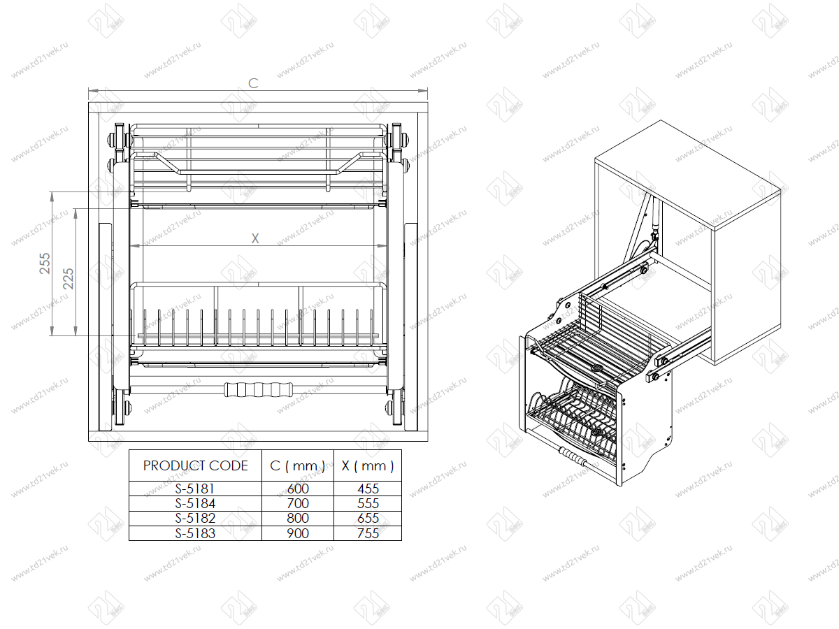 S-5182-A  Выдвижная сушка для посуды в базу 800 мм, Starax, (764x300x550 мм), антрацит 4