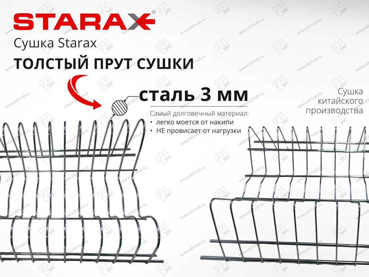 S-5161-C-16-1 Посудосушитель двойной с 1 поддоном в базу 800 мм, Starax (760х295-345 мм), хром 5