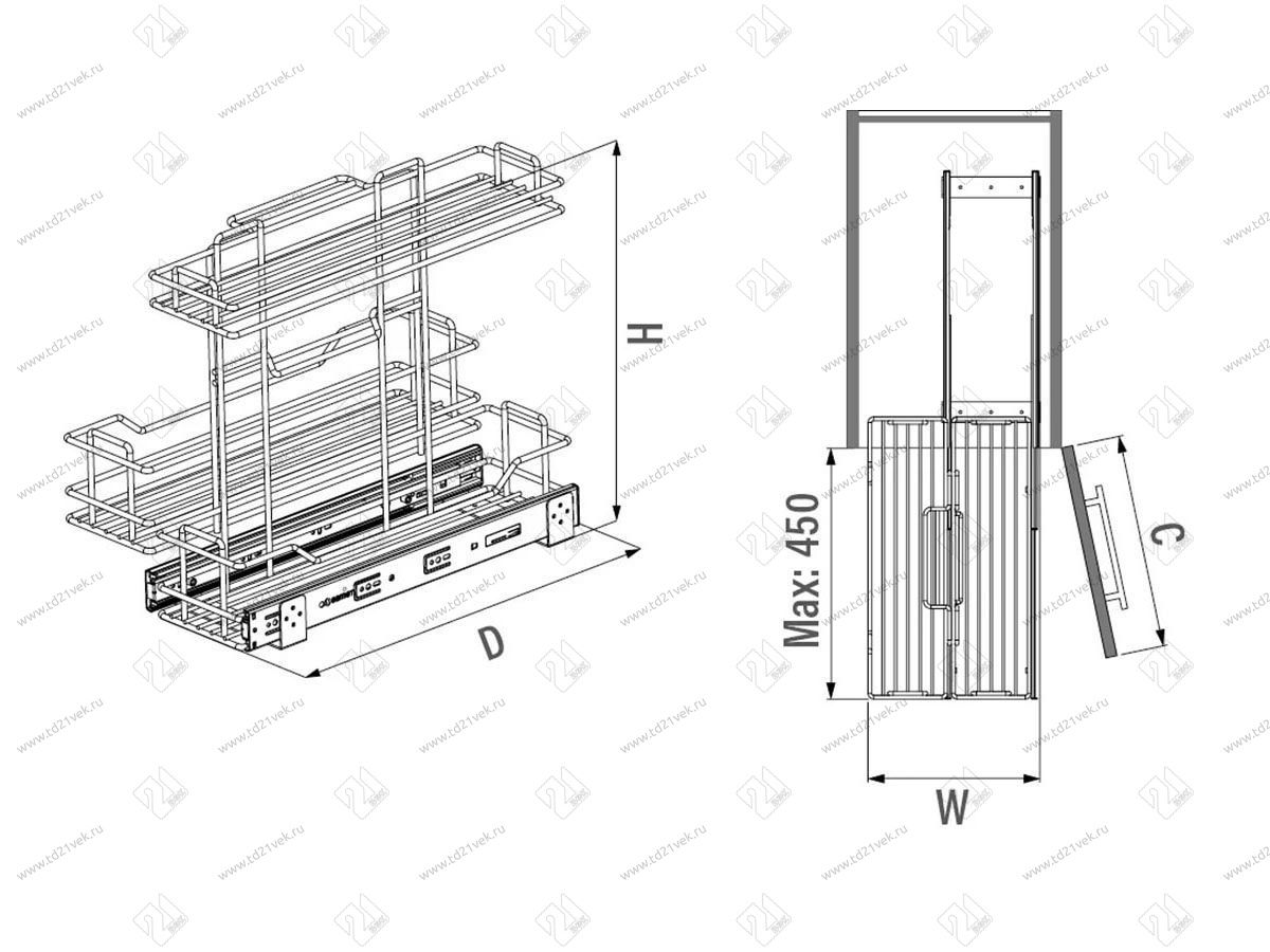 S-2498-C Выдвижная корзина под мойку в базу 350 мм, Starax, (280х460х405 мм), хром 3