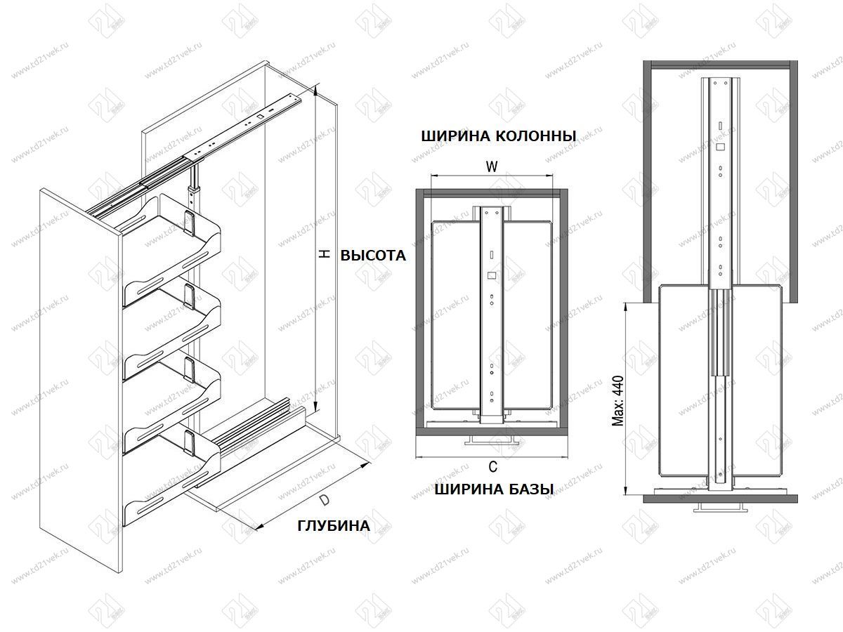 S-1827-US-A Шкаф-колонна в базу 400 мм, Starax Unique Slim, 6-ти ярусная, (330х510х1850-2000 мм), антрацит 3