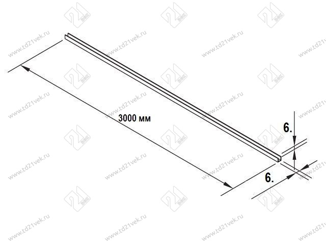 Планка торцевая алюм. для стеновых панелей 6 мм (П) 1040 L=3000мм  <100> 2