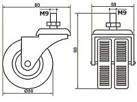 Опора колесная 337 нагрузка - 50 кг d=50, h=76 <100>