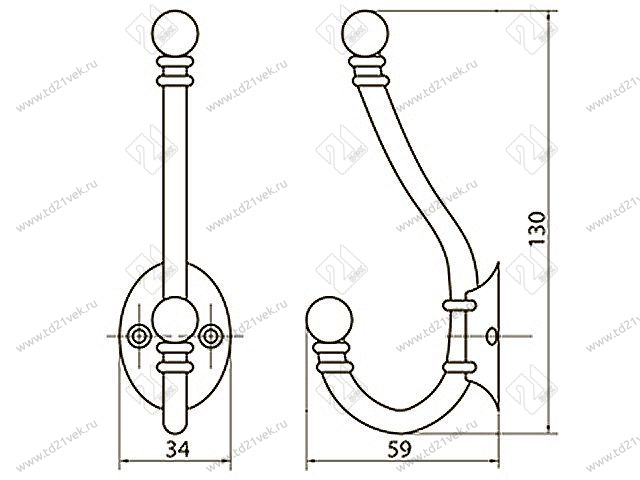 KR0180 SС Крючок мат. хром <30/180> 2