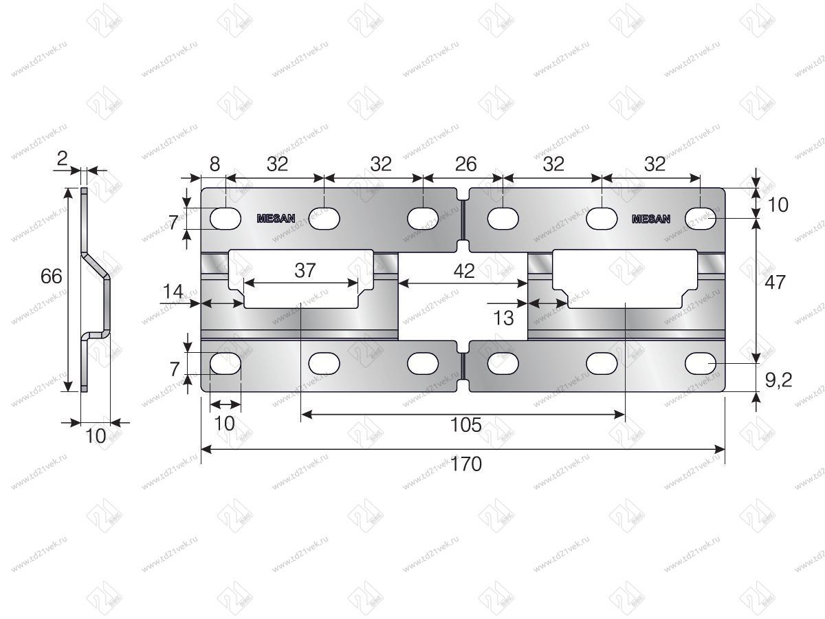 105-03-20-403 Пластина Mesan (для 3Dпотайного подвеса) (двойная)(170х66мм) цинк <100> 2