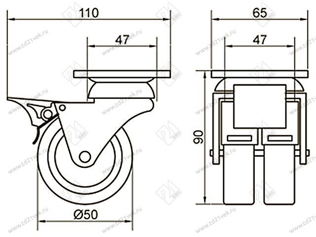 Опора колесная 346 нагрузка - 50 кг d=50, h=75 <100> 2