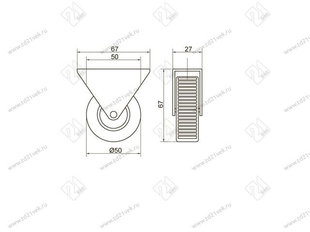 Опора колесная 106, нагрузка - 35 кг d=50, h=68 <100/300> 2