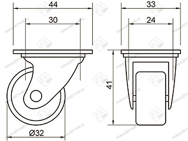 Опора колесная 339 нагрузка - 42 кг d=32, h=43 <200/500> 2