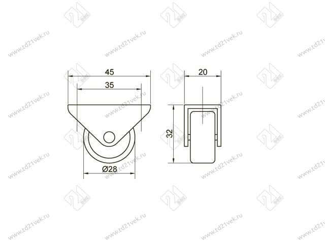 Опора колесная 101 нагрузка - 15 кг d=28, h=33 <200/1000> 2