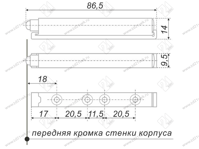 AMF10/GR Упор-защелка фасада c толкателем push-to-open, скр крепления серый <50/600> 3