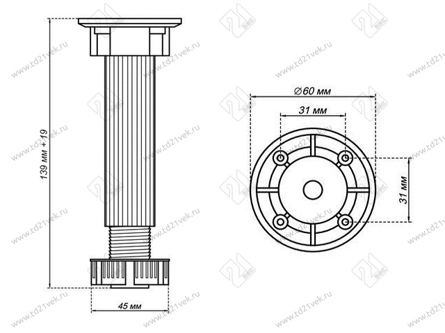 Опора кухонная Н150-170 мм, разборная, белый, нагрузка 160 кг 3