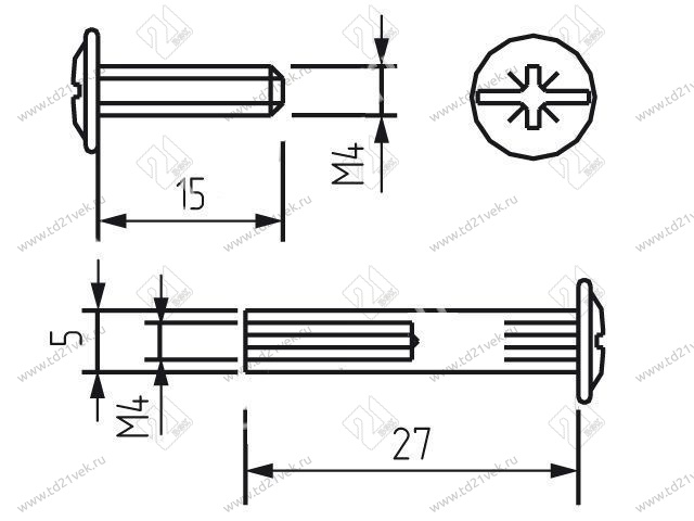 Стяжка межсекционная d=5мм M4x27 (1701001), никель (100/1000) <2000> 2