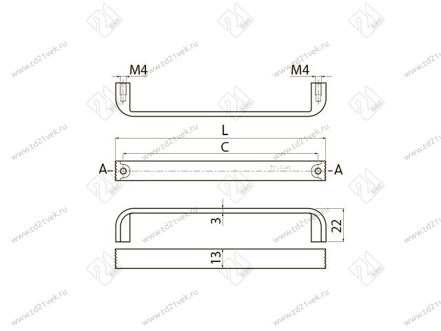 UZ-VETA-128-05 Ручка мебельная VETA C=128 мм - Collection Shape Art. мат.хром <25> 2