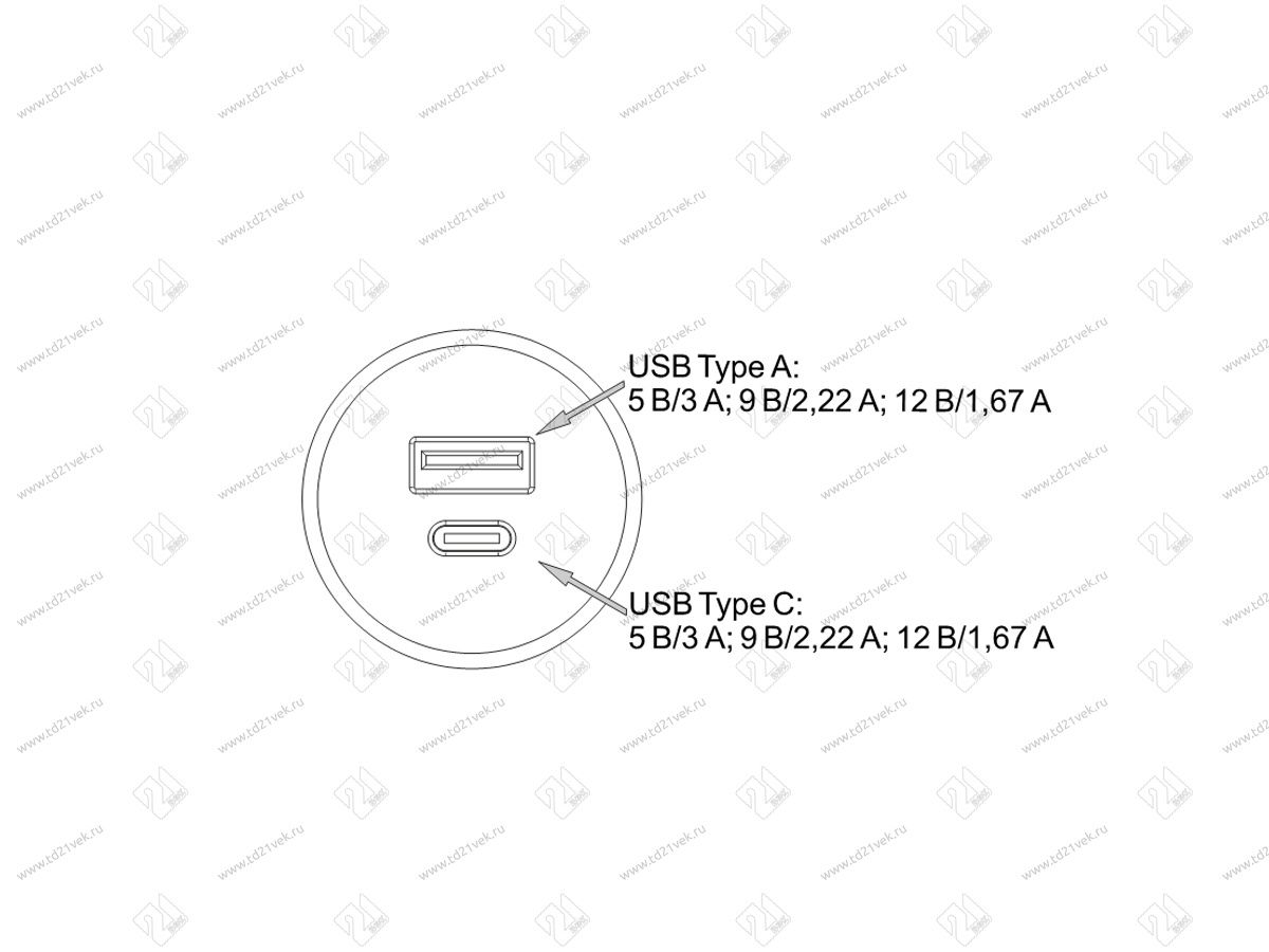 06.800.01.350 Зарядное устройство USB A+C 5V/3А, встраиваемое, входное напряжение 12В, серебристый, 37х27.5мм 5