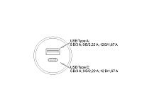 06.800.01.350 Зарядное устройство USB A+C 5V/3А, встраиваемое, входное напряжение 12В, серебристый, 37х27.5мм