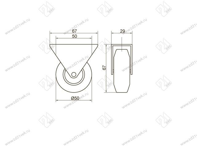 Опора колесная 107 нагрузка - 35 кг d=50, h=68 <100/300> 2