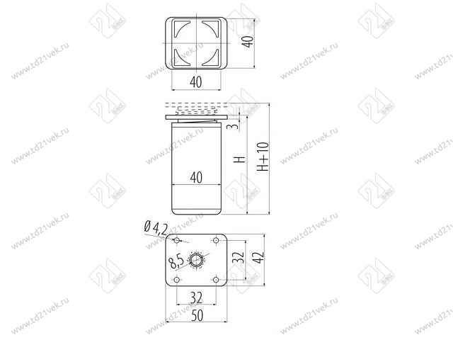NM-DAK27-100 Опора GTV,квадратная  40x40, dakp-27 100мм, (00153), алюминий  <100> 2