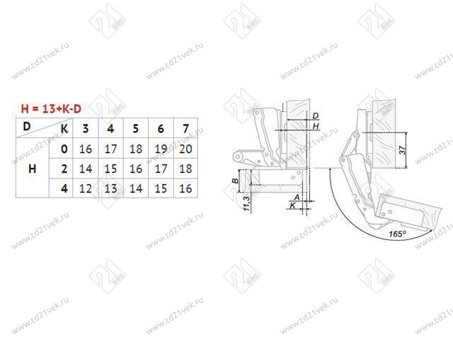 H600A02/0112 Петля Boyard 165° (накл-ная) + планка H=2 <100> 3