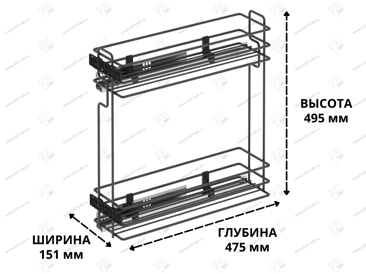 S-2426-A Бутылочница 200, Starax, 2-х ярусная, направляющие Blum Tandem, (151х475х495 мм), частичное выдвижение, левая, антрацит 3