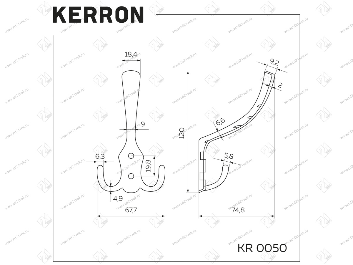 KR 0050 BL  Мебельный крючок, матовый черный  <40/240> 4