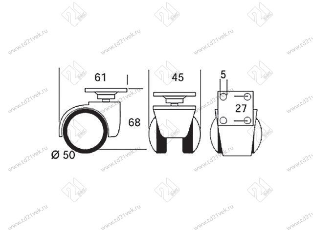 Опора колесная 551 нагрузка -35 кг d=50, h=70 <100> 2