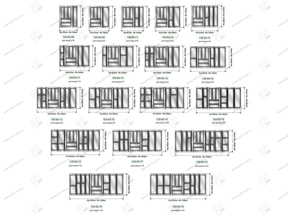 105-83-07-309 Лоток для столовых приборов Mesan TrayBond, 5 отделов,(Ш292-248хГ480-444хВ45) антрацит <5/20> 6