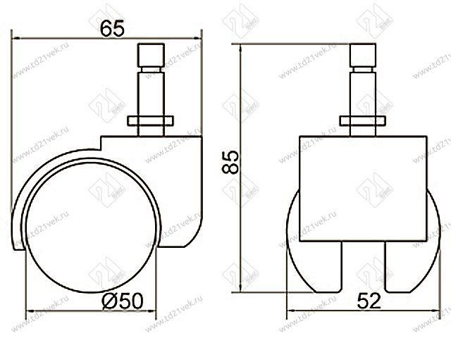 Опора колесная 419 нагрузка - 35 кг d=50, h=65 <100> 2