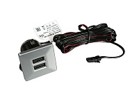 06.800.01.326 USB-розетка, врезная, квадратная, 2хUSB CHARGE-K, max. 3,4A, провод 2м c LED кон., 37х37х31.3мм, серебристый