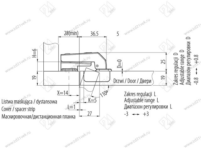 ZP-KTK90H6BE Петля угловая 90° GTV короткое плечо с ответ. планкой Н=6 без евровинта <100> 4