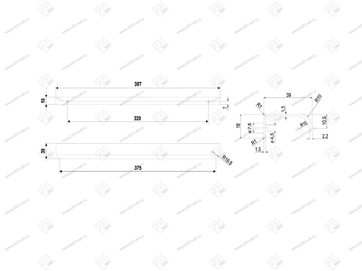 RT110BL.1/000/400 Ручка торцевая 320 мм матовый чёрный <20> 3