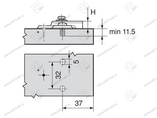 194K6100E DUEPL V500NI Планка ответная BLUMModul(крест.) H=0мм (для встр.холодильн,самор.с распорн.пробками EXPANDO)<50/250> 2