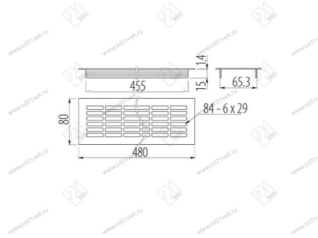 Решетка вентиляционная KK-W80800-D0, 480x80мм, серый, алюминий<25/100> 2