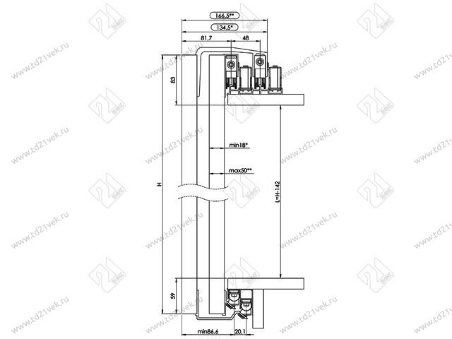 (100) Рельс верх. накладной (L-3172-3) 3м (AL) <1/8> 2