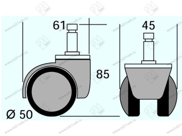 Опора колесная 554 нагрузка - 40 кг d=50, h=68 <100/500> 2