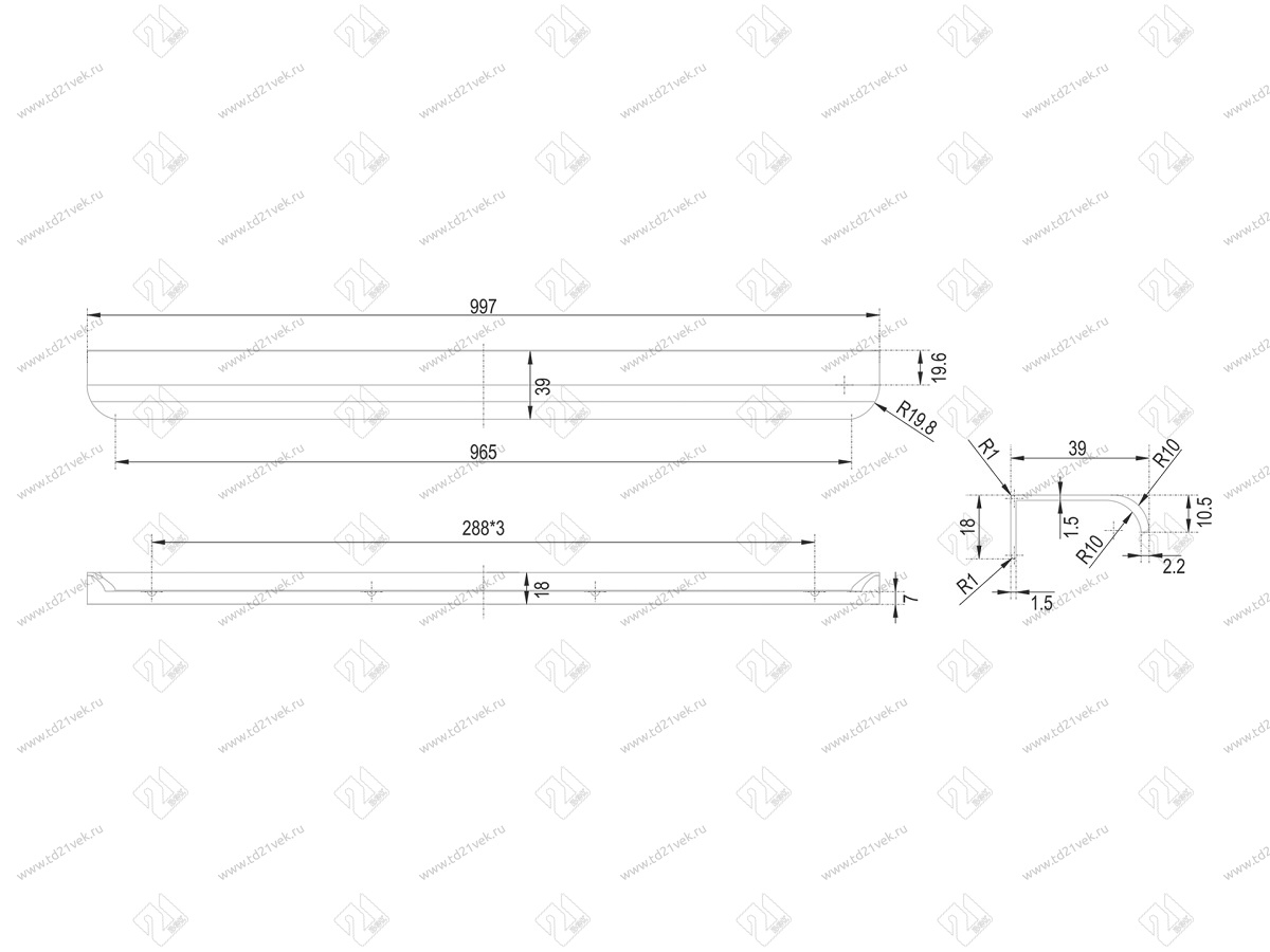 RT110BL.1/000/1000 Ручка торцевая 864 мм матовый чёрный <20> 3