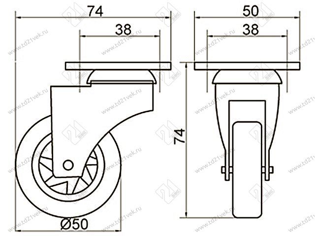 Опора колесная 301 нагрузка - 40 кг d=50, h=75 <200> 2