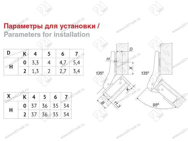 Петля мебельная slide-on 45 град. с доводчиком F641.04/041 <100> 6