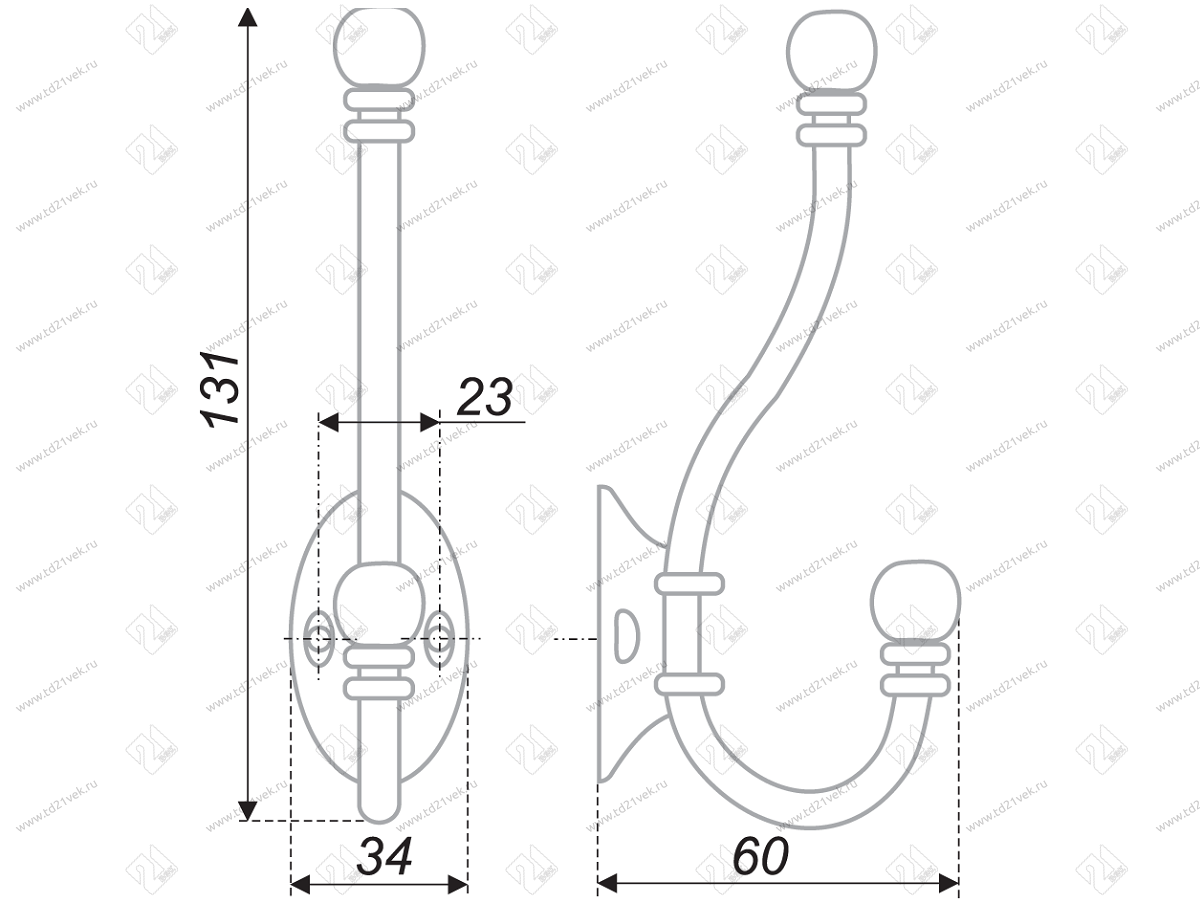 K209ABL.6  Крючок мебельный старинный черный <25> 3